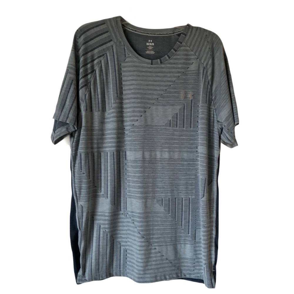 Under Armour Running T-Shirt, Sz. L, Blue Lines/Stripes, Breathable Matetial